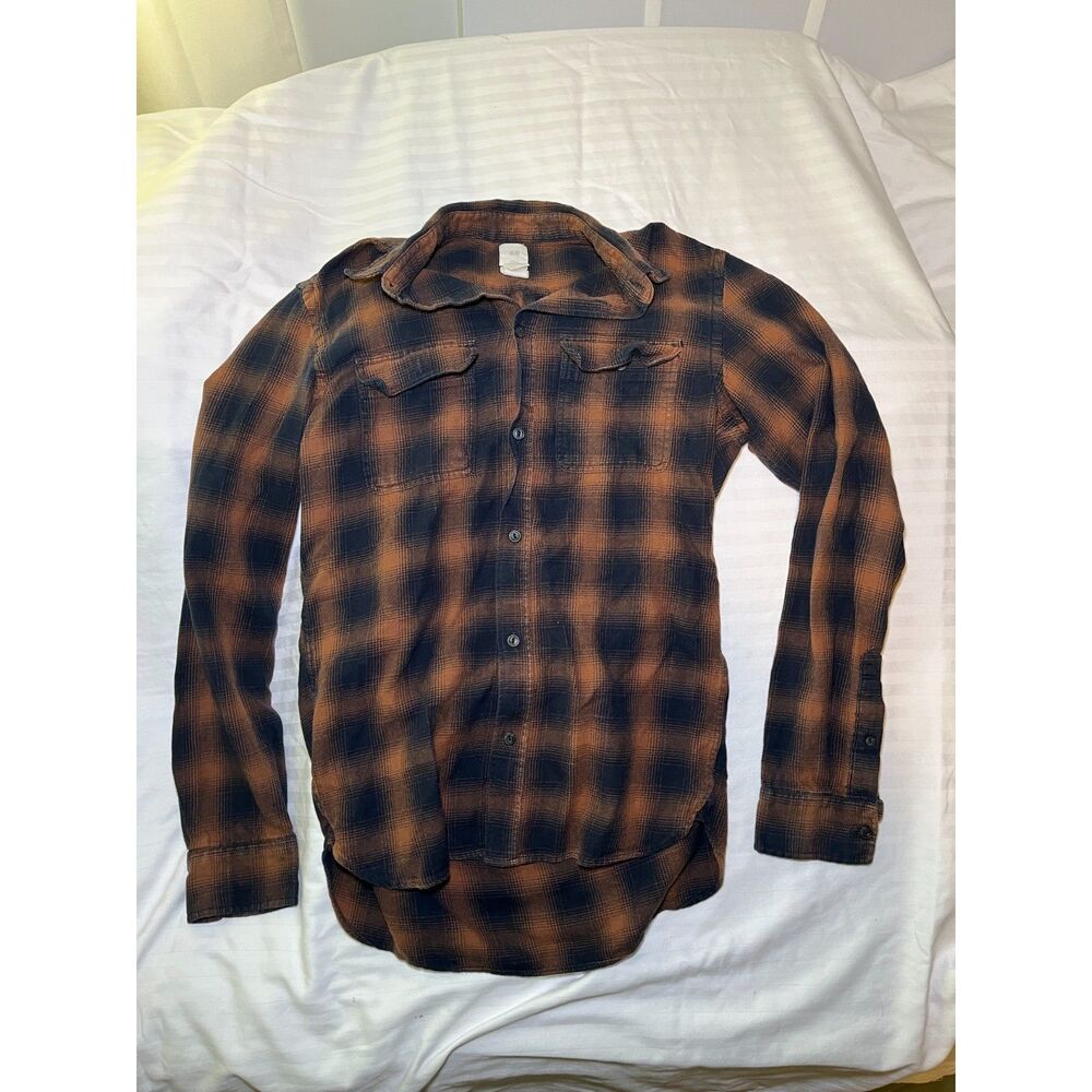 H&M Plaid Flannel Shirt Snoopy Halloween Graphic Back Brown Black XS